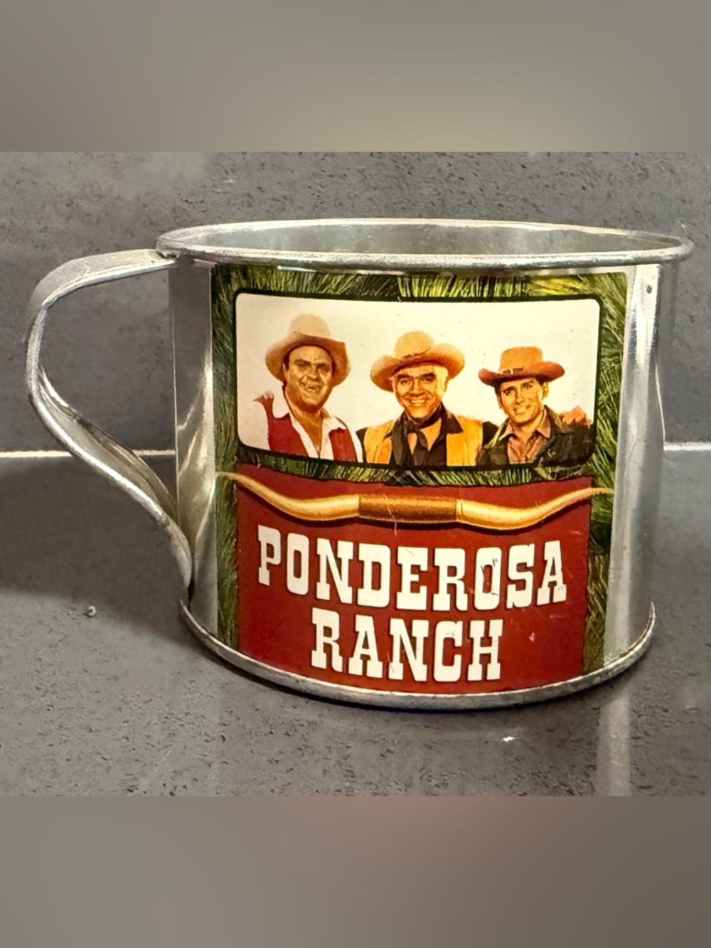 Vintage Bonanza Ponderosa Ranch Original Tin Metal Cup Old TV Series Memorabilia